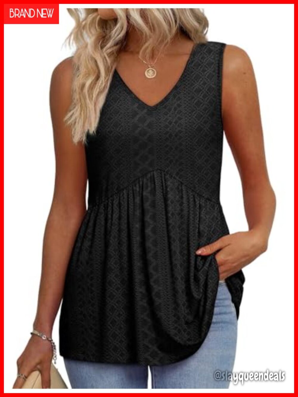 Womens Flowy Peplum Tank Top Sleeveless V Neck Babydoll Loose Fit